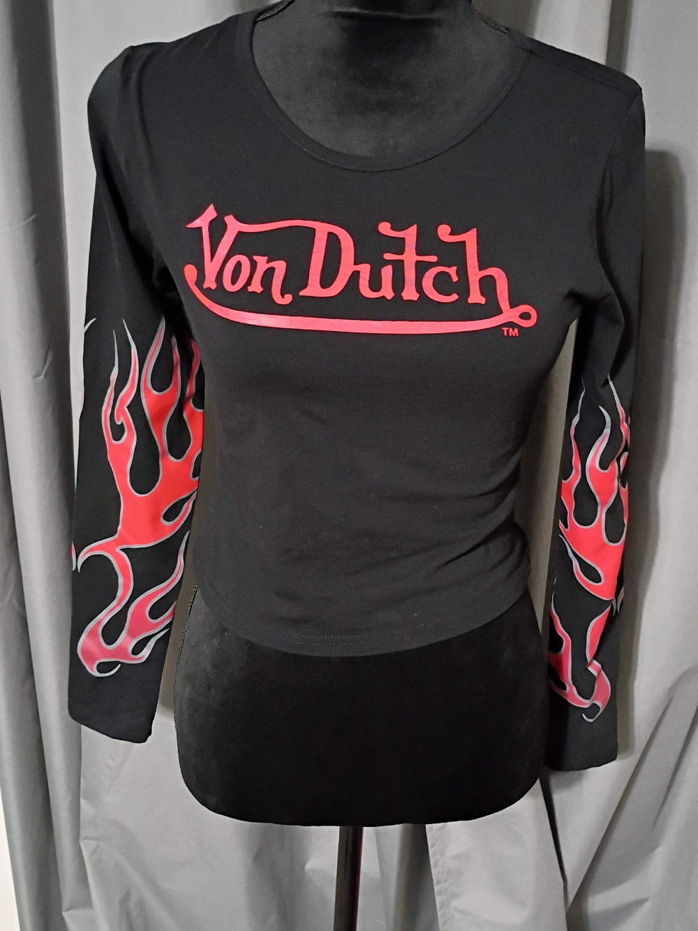 Von Dutch Black Long Sleeve Tee with Red Flame Logo